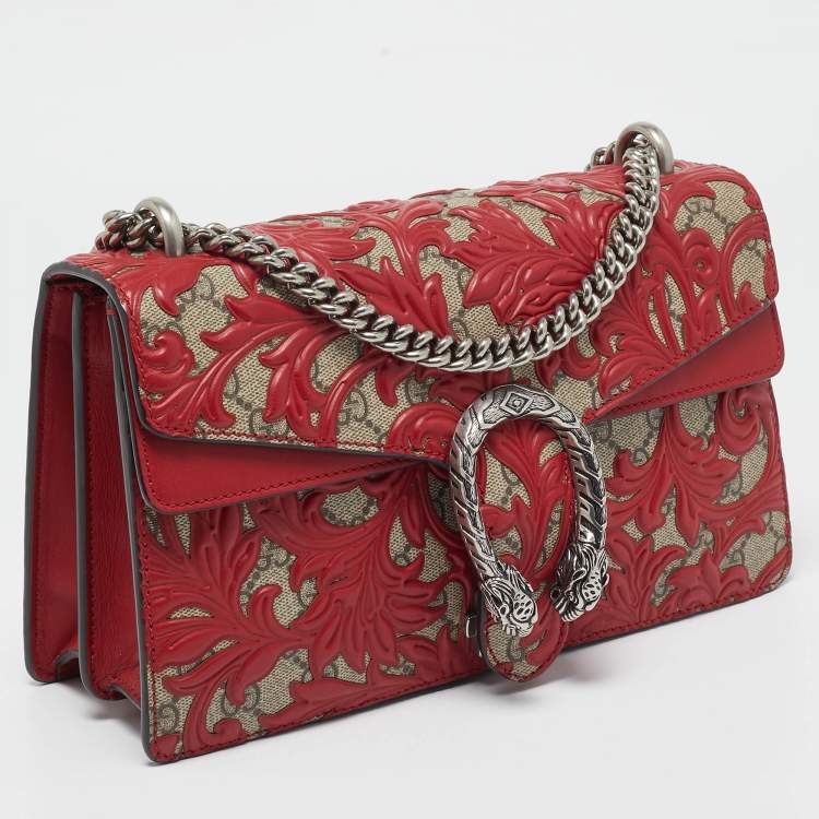 Pre Owned Gucci Red GG Supreme Canvas Small Dionysus Arabesque Shoulder Bag