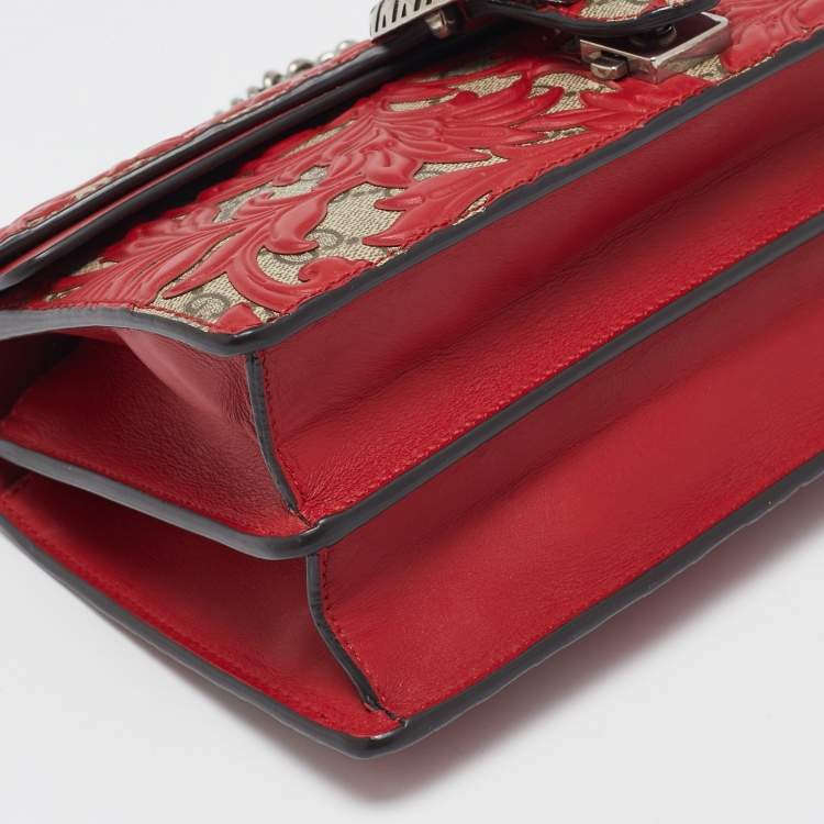 Pre Owned Gucci Red GG Supreme Canvas Small Dionysus Arabesque Shoulder Bag