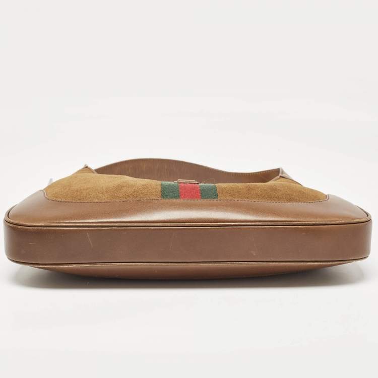 Pre Owned Gucci Brown Suede and Leather Jackie Bardot Hobo