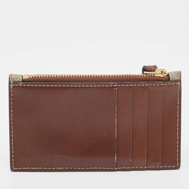 مملوكة مسبقًا Gucci Brown/Beige GG Supreme Canvas and Leather Zip Card Holder