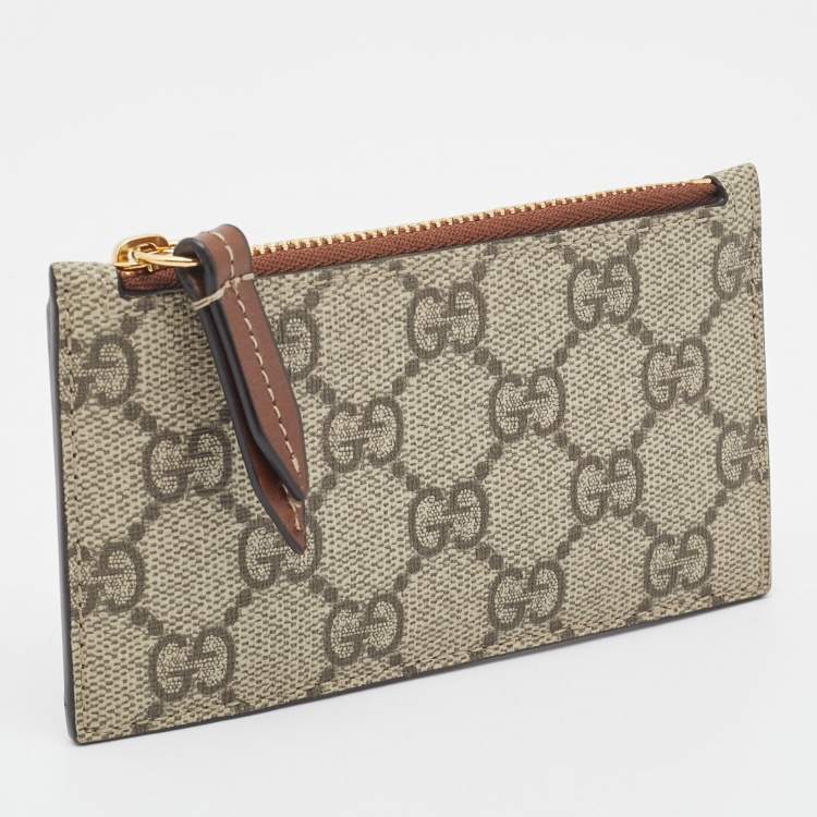 مملوكة مسبقًا Gucci Brown/Beige GG Supreme Canvas and Leather Zip Card Holder