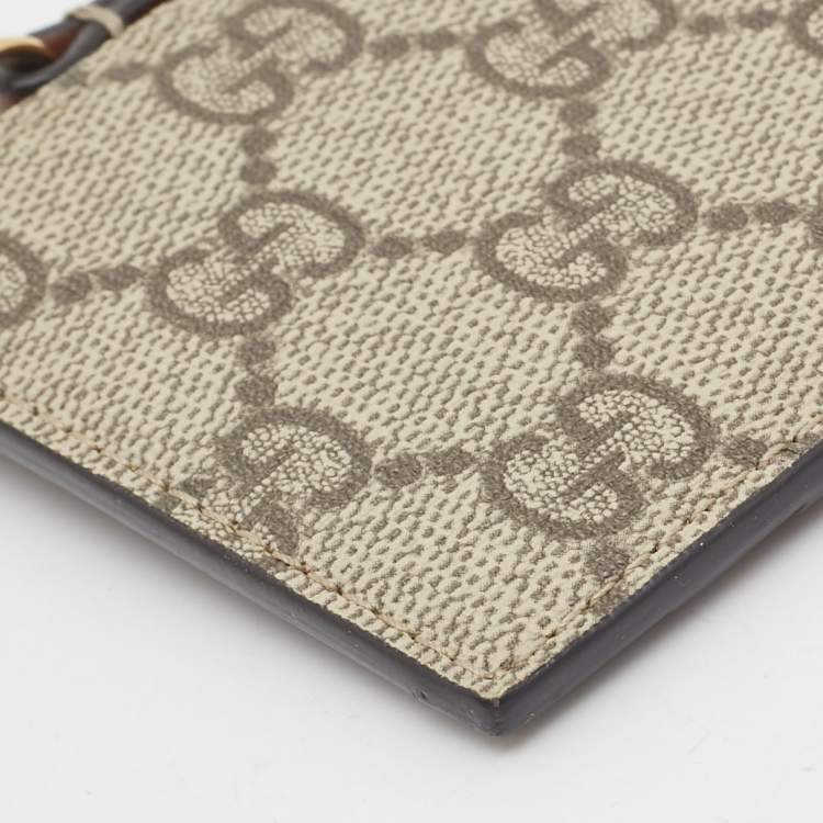 مملوكة مسبقًا Gucci Brown/Beige GG Supreme Canvas and Leather Zip Card Holder