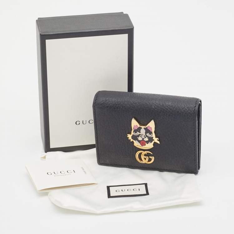 Pre Owned Gucci Black Leather GG Marmont Bosco Card Case