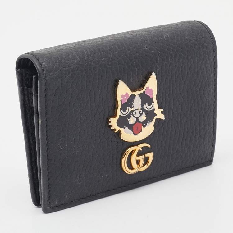 Pre Owned Gucci Black Leather GG Marmont Bosco Card Case