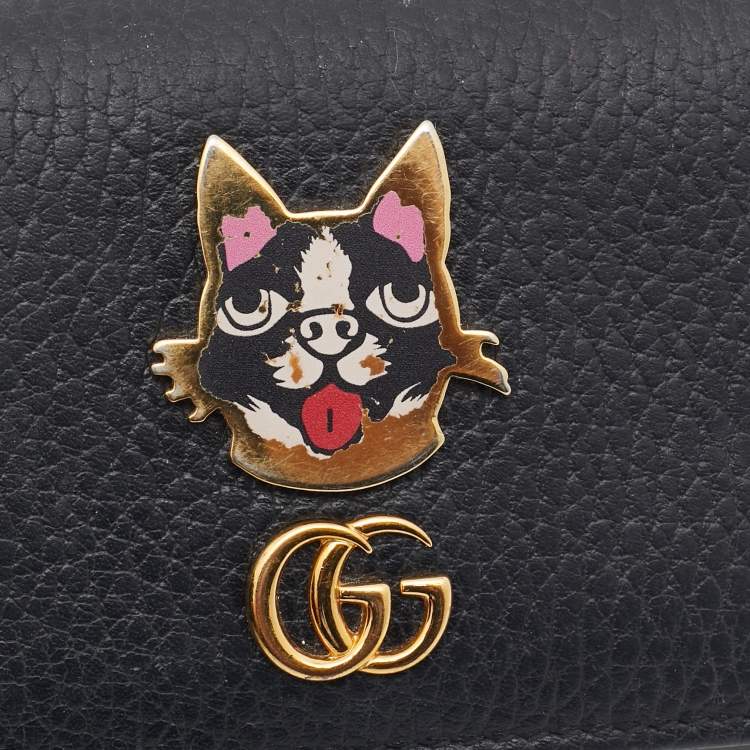 Pre Owned Gucci Black Leather GG Marmont Bosco Card Case