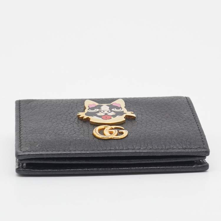 Pre Owned Gucci Black Leather GG Marmont Bosco Card Case