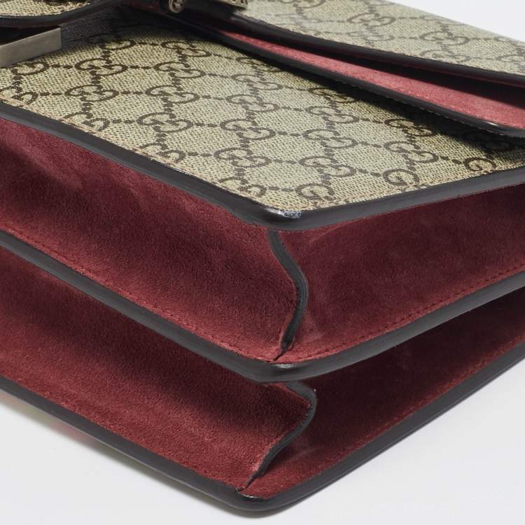 Pre Owned Gucci Old Rose/Beige GG Supreme Canvas and Suede Small Dionysus Blooms Shoulder Bag