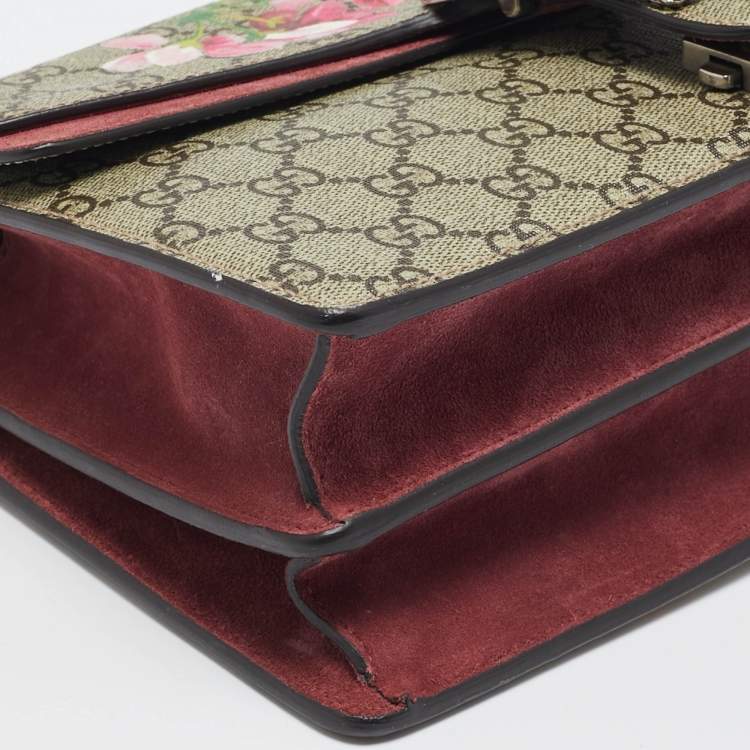 Pre Owned Gucci Old Rose/Beige GG Supreme Canvas and Suede Small Dionysus Blooms Shoulder Bag