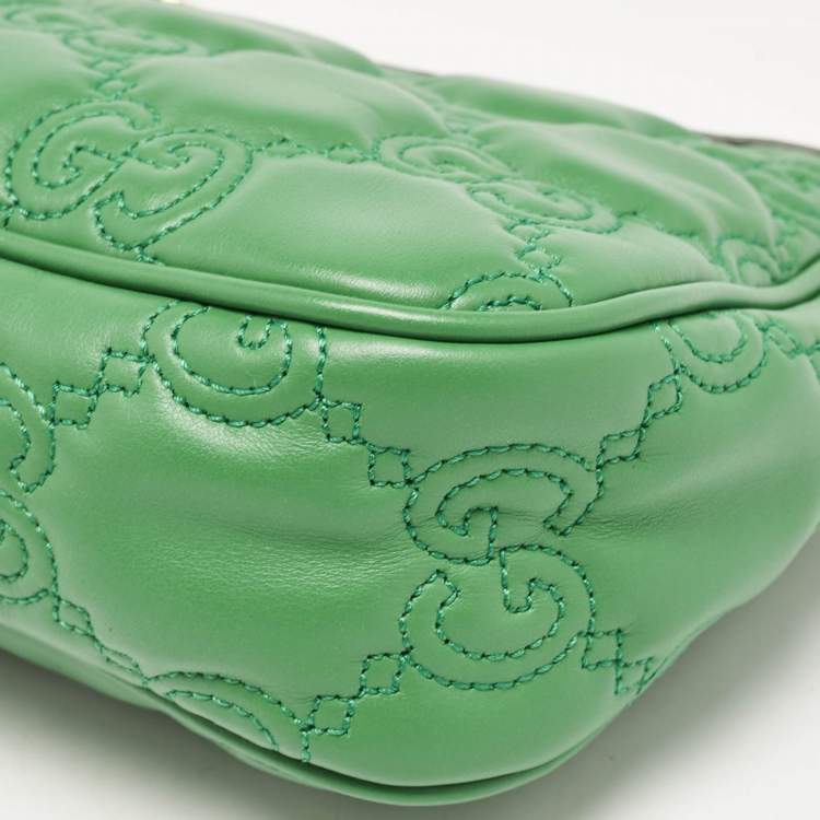 Pre Owned Gucci Green GG Matelasse Leather Small Shoulder Bag