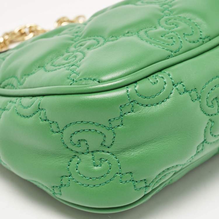 Pre Owned Gucci Green GG Matelasse Leather Small Shoulder Bag