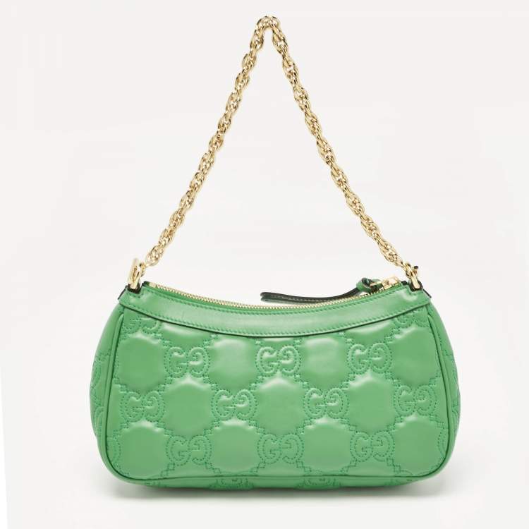 Pre Owned Gucci Green GG Matelasse Leather Small Shoulder Bag