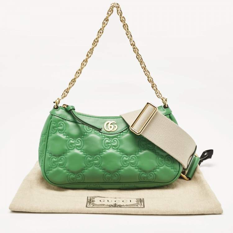 Pre Owned Gucci Green GG Matelasse Leather Small Shoulder Bag