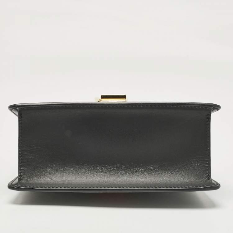 Pre Owned Gucci Black Leather Mini Web Chain Sylvie Top Handle Bag