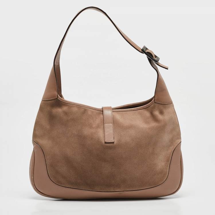 Pre Owned Gucci Old Rose/Beige GG Canvas and Leather Jackie Bardot Hobo