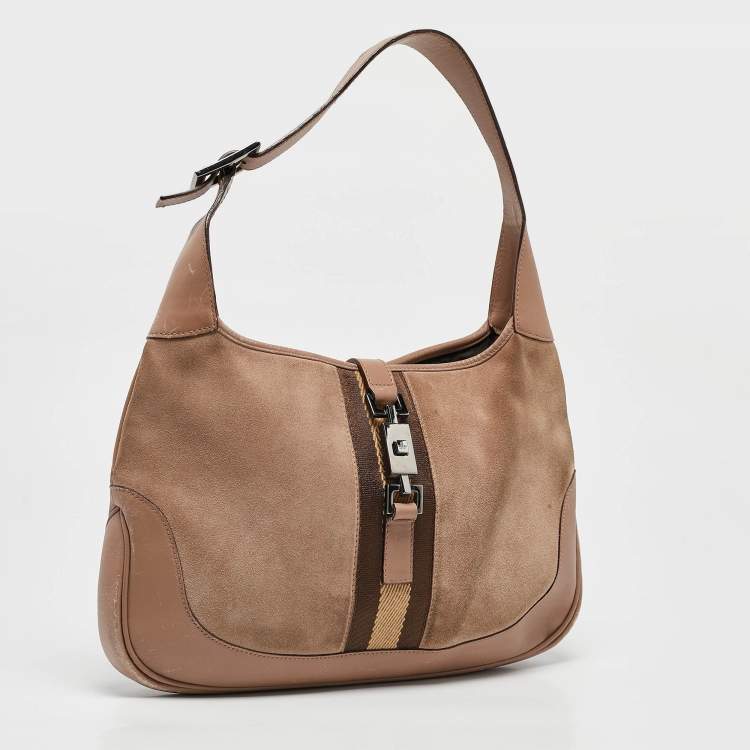 Pre Owned Gucci Old Rose/Beige GG Canvas and Leather Jackie Bardot Hobo