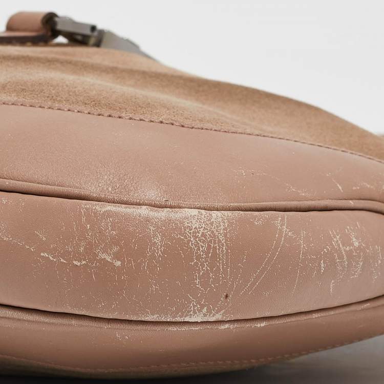 Pre Owned Gucci Old Rose/Beige GG Canvas and Leather Jackie Bardot Hobo