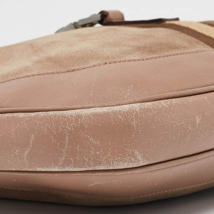 Pre Owned Gucci Old Rose/Beige GG Canvas and Leather Jackie Bardot Hobo