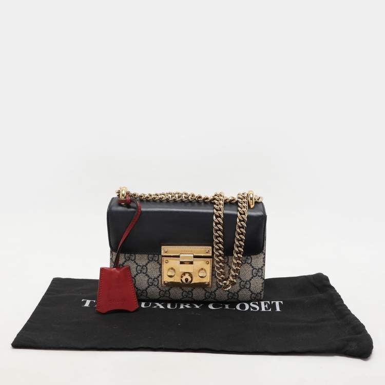 Pre Owned Gucci Navy Blue/Beige GG Supreme Canvas and Leather Small Padlock Shoulder Bag