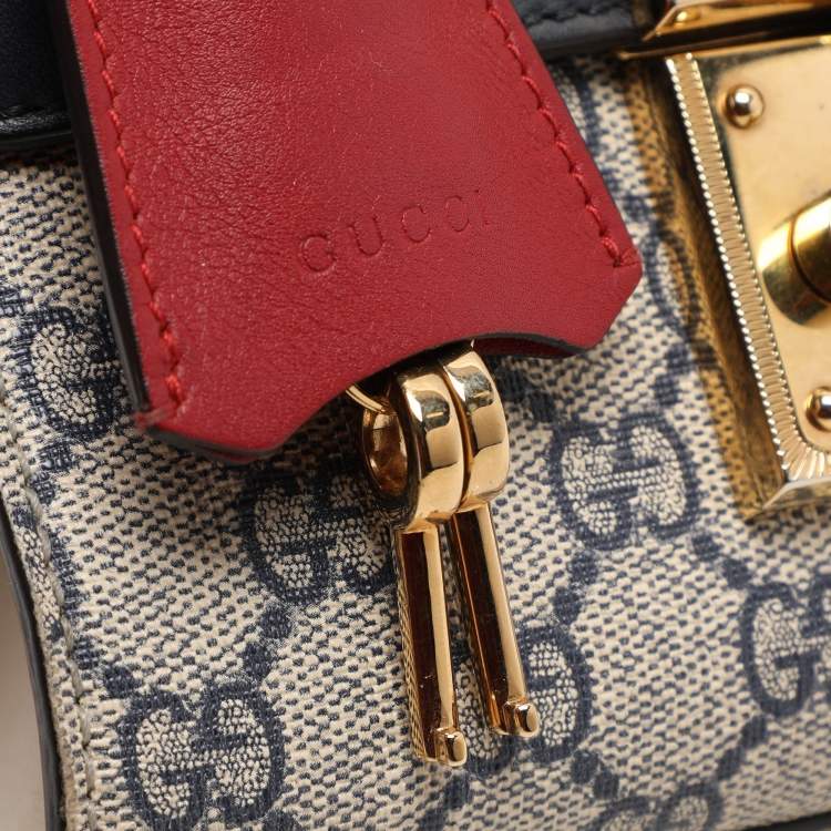 Pre Owned Gucci Navy Blue/Beige GG Supreme Canvas and Leather Small Padlock Shoulder Bag