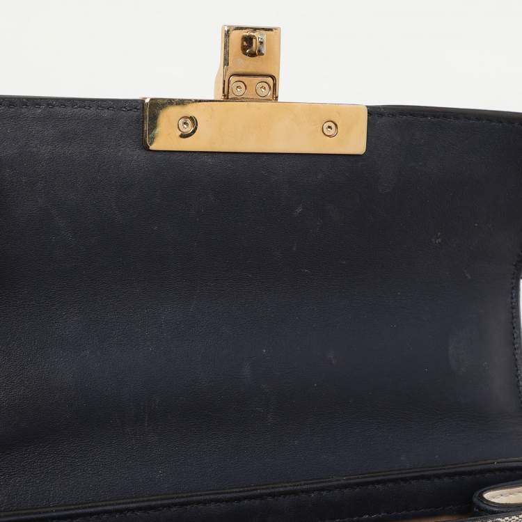 Pre Owned Gucci Navy Blue/Beige GG Supreme Canvas and Leather Small Padlock Shoulder Bag