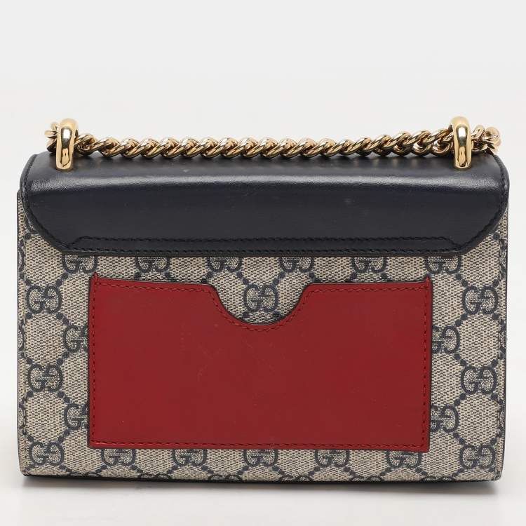 Pre Owned Gucci Navy Blue/Beige GG Supreme Canvas and Leather Small Padlock Shoulder Bag