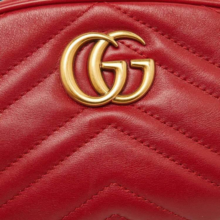 Pre Owned Gucci Red Matelasse Leather GG Marmont Belt Bag