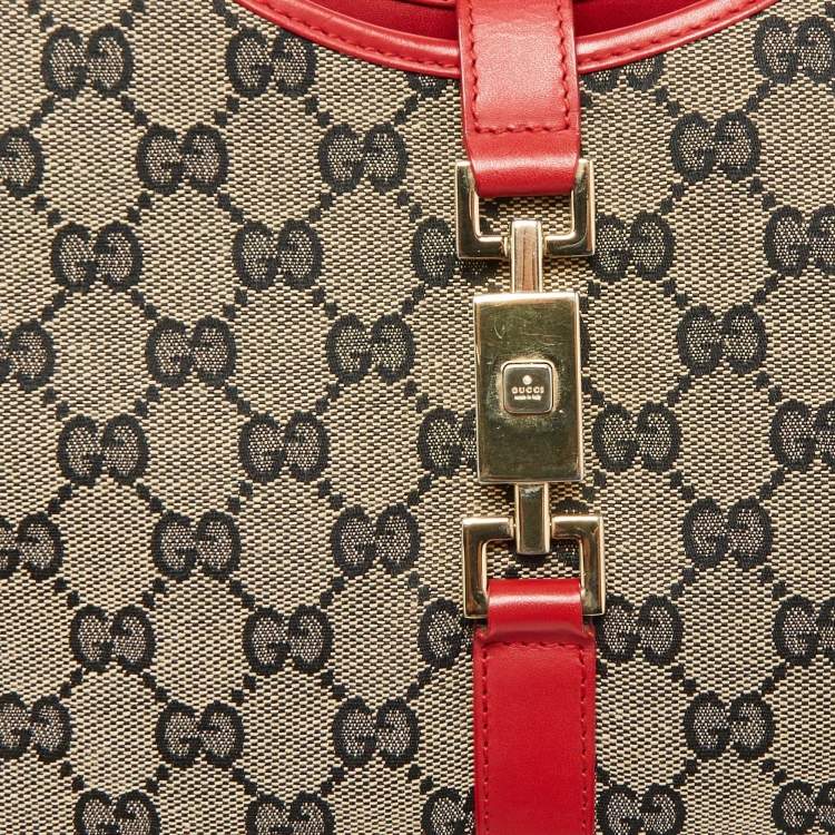 Pre Owned Gucci Red/Blue GG Canvas and Leather Jackie Bardot Bag