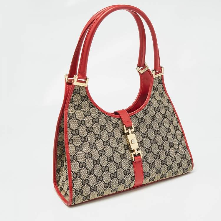 Pre Owned Gucci Red/Blue GG Canvas and Leather Jackie Bardot Bag