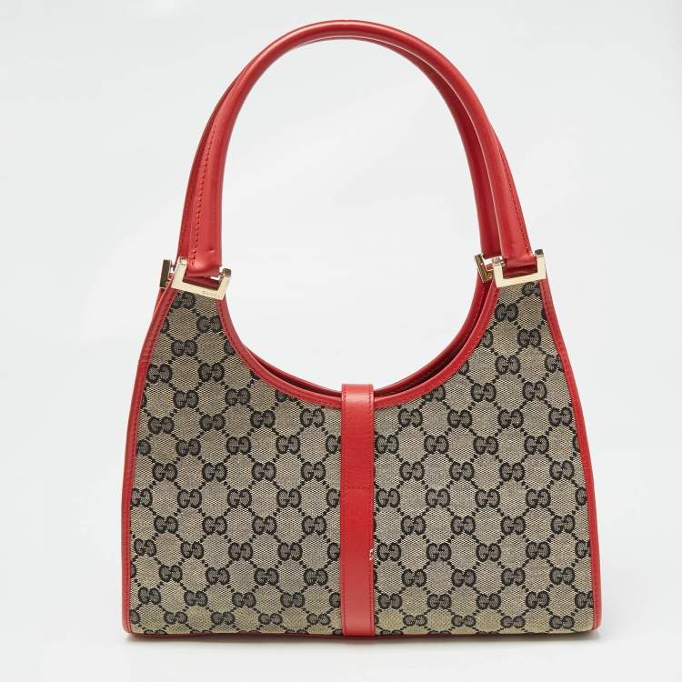 Pre Owned Gucci Red/Blue GG Canvas and Leather Jackie Bardot Bag