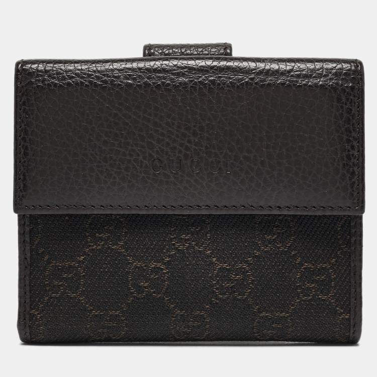 Pre Owned Gucci Dark Brown GG Canvas and Leather Flap French Wallet