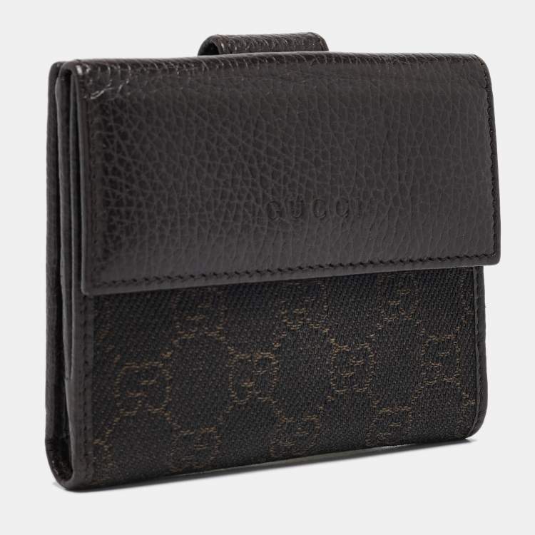 Pre Owned Gucci Dark Brown GG Canvas and Leather Flap French Wallet