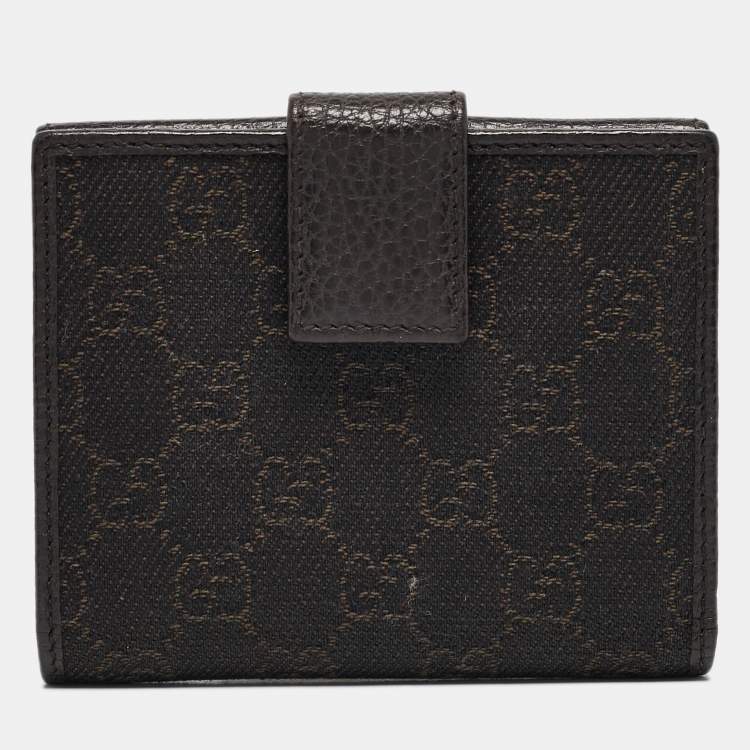 Pre Owned Gucci Dark Brown GG Canvas and Leather Flap French Wallet