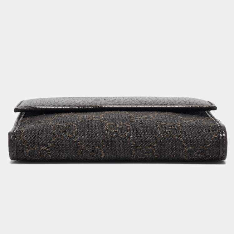 Pre Owned Gucci Dark Brown GG Canvas and Leather Flap French Wallet