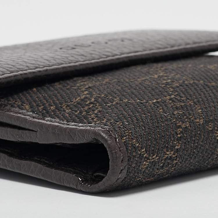 Pre Owned Gucci Dark Brown GG Canvas and Leather Flap French Wallet
