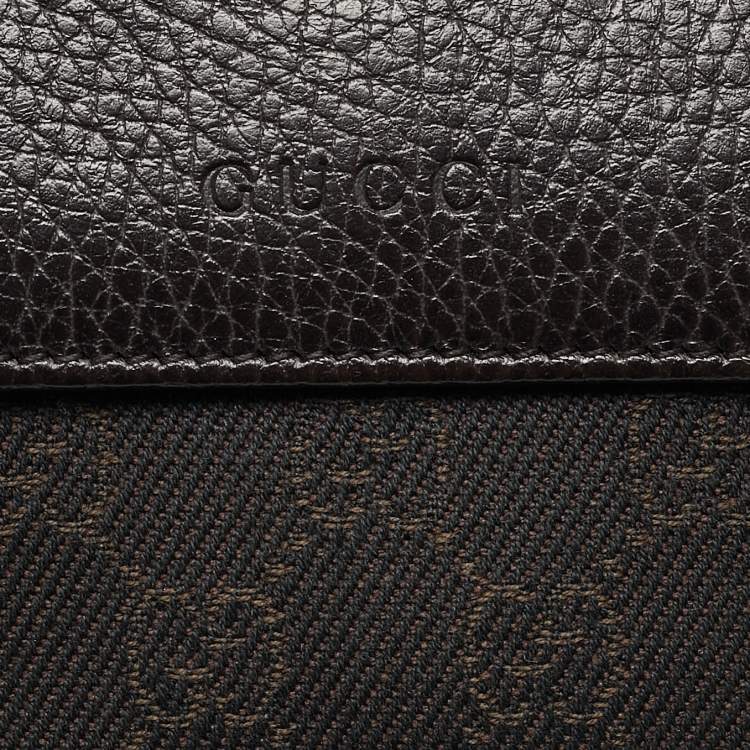 Pre Owned Gucci Dark Brown GG Canvas and Leather Flap French Wallet