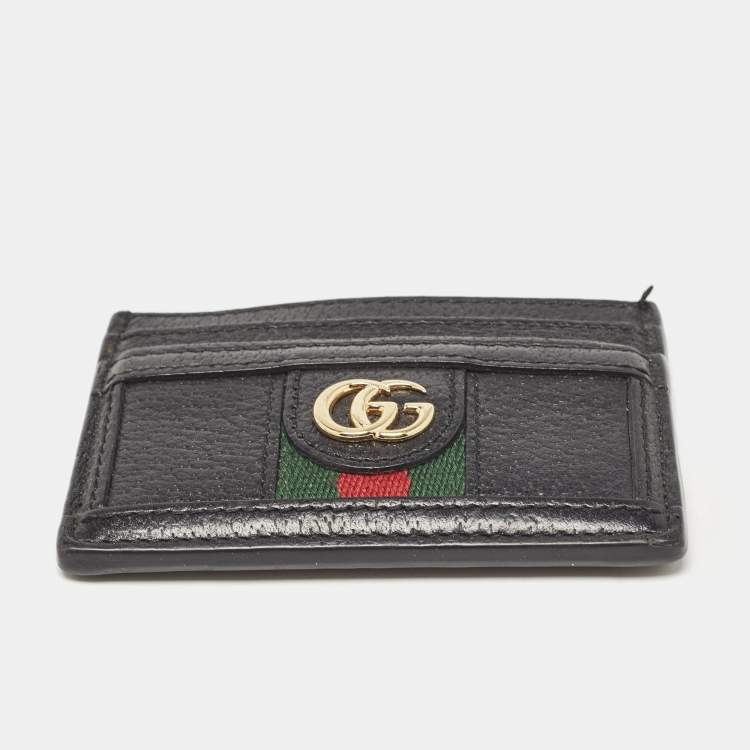 Pre Owned Gucci Black Leather Ophidia Web Card Holder