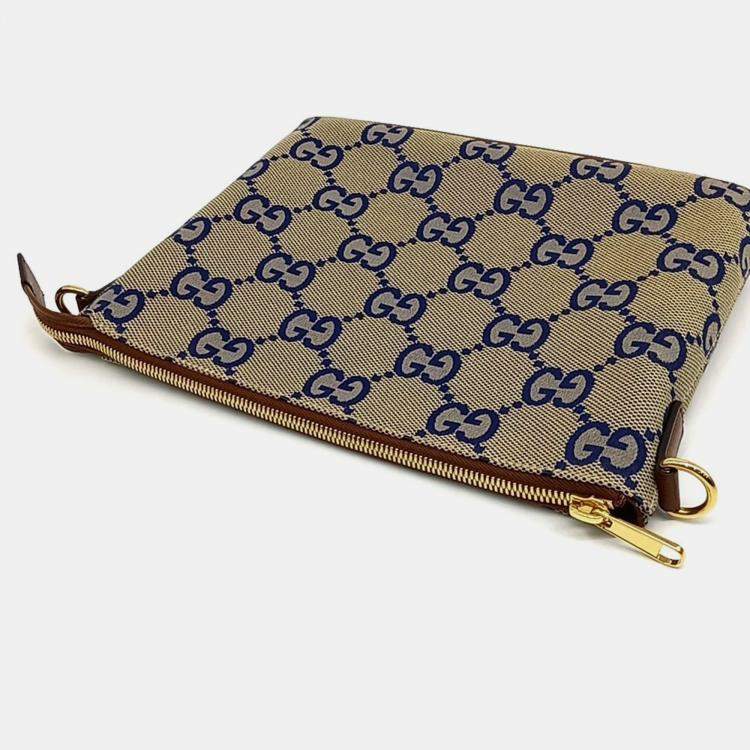 Pre Owned Gucci Beige Blue Fabric Jumbo GG Messenger Bag