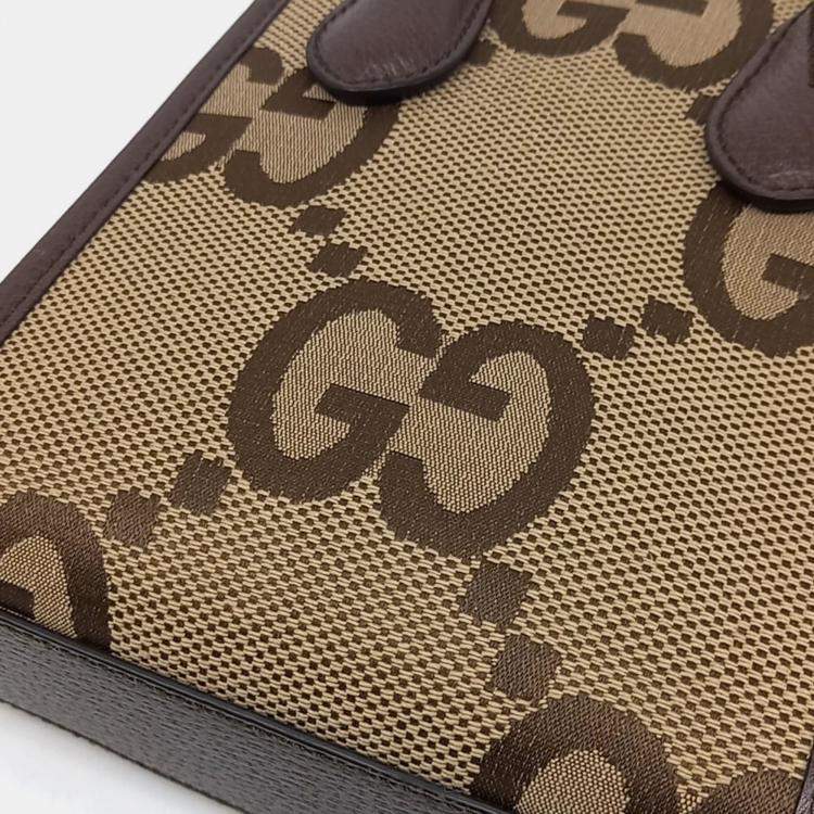 Pre Owned Gucci Brown Coated Canvas Jumbo GG Mini Tote Bag