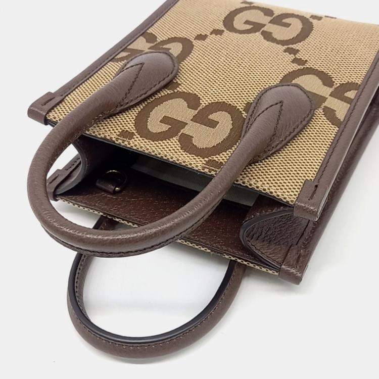 Pre Owned Gucci Brown Coated Canvas Jumbo GG Mini Tote Bag