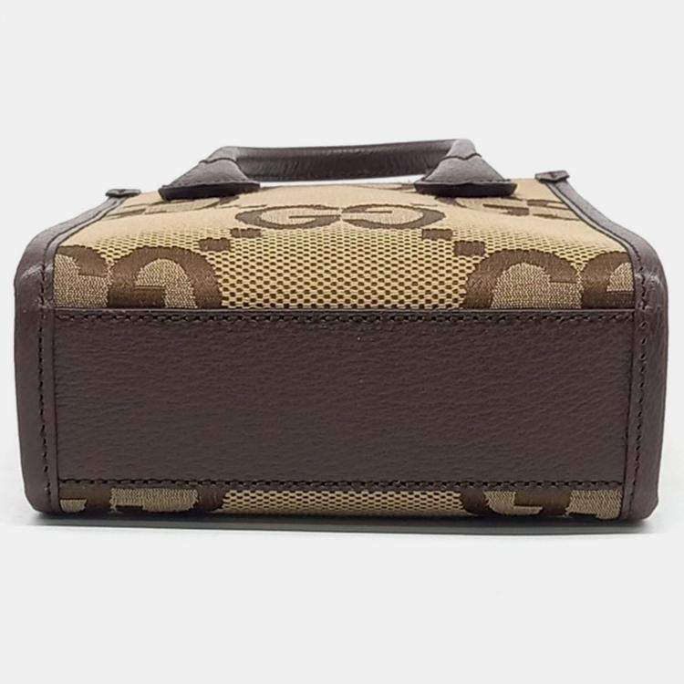 Pre Owned Gucci Brown Coated Canvas Jumbo GG Mini Tote Bag