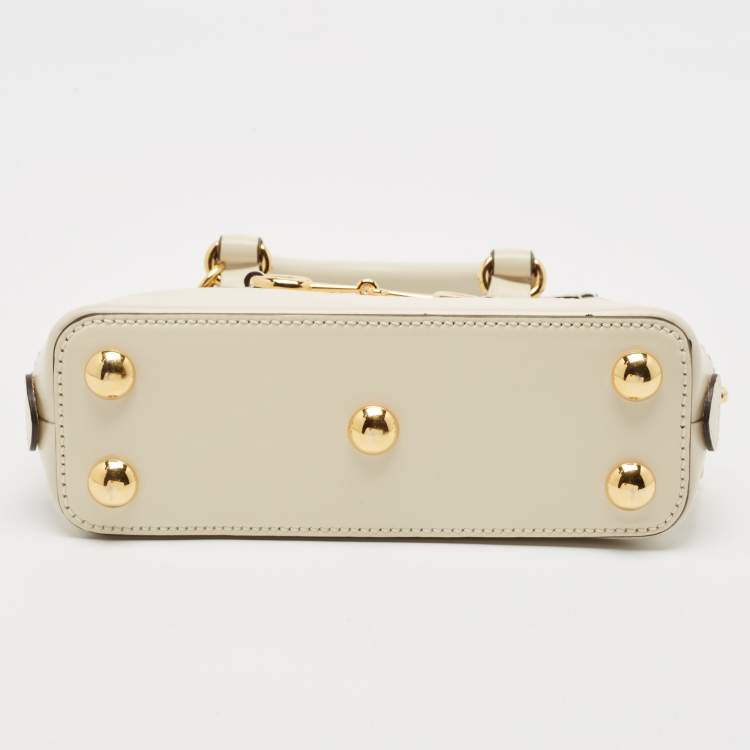Pre Owned Gucci White Leather Mini Horsebit 1955 Top Handle Bag