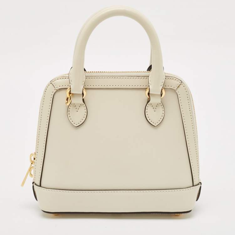 Pre Owned Gucci White Leather Mini Horsebit 1955 Top Handle Bag
