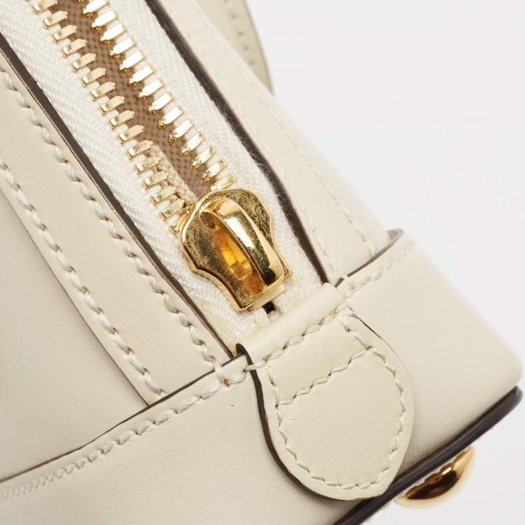 Pre Owned Gucci White Leather Mini Horsebit 1955 Top Handle Bag