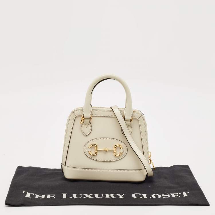 Pre Owned Gucci White Leather Mini Horsebit 1955 Top Handle Bag
