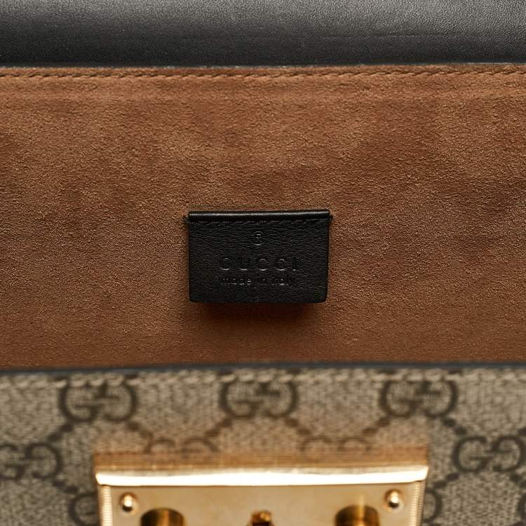 Pre Owned Gucci Beige/Black GG Supreme Canvas Small Bamboo Padlock Top Handle Bag