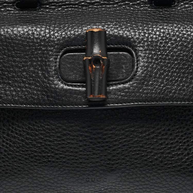 Pre Owned Gucci Black Leather Small Bamboo Daily Top Handle Bag