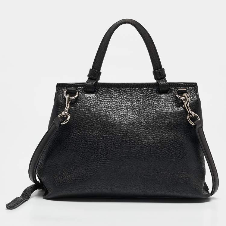 Pre Owned Gucci Black Leather Small Bamboo Daily Top Handle Bag