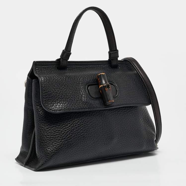 Pre Owned Gucci Black Leather Small Bamboo Daily Top Handle Bag