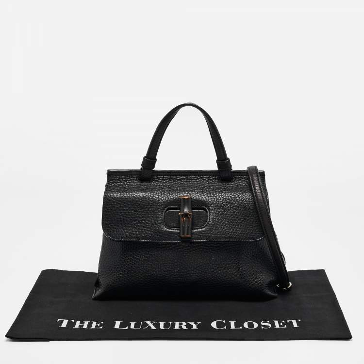 Pre Owned Gucci Black Leather Small Bamboo Daily Top Handle Bag