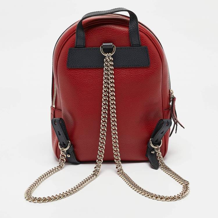 Pre Owned Gucci Red/Navy Blue Leather Soho Chain Backpack